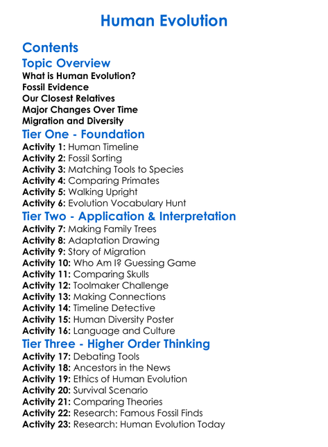 Human Evolution Worksheet Activity Booklet