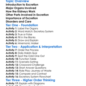 Human Excretory System Worksheet Activity Booklet