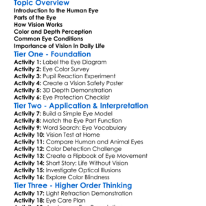 Human Eye And Vision Worksheet Activity Booklet