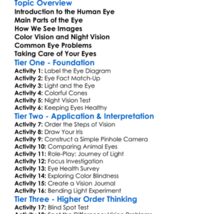 Human Eye Structure And Vision Worksheet Activity Booklet