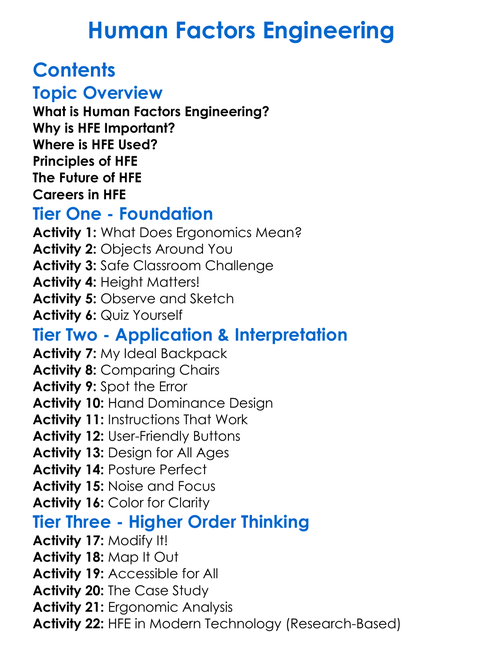 Human Factors Engineering Worksheet Activity Booklet