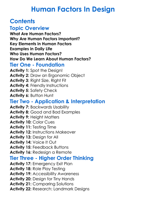 Human Factors In Design Worksheet Activity Booklet