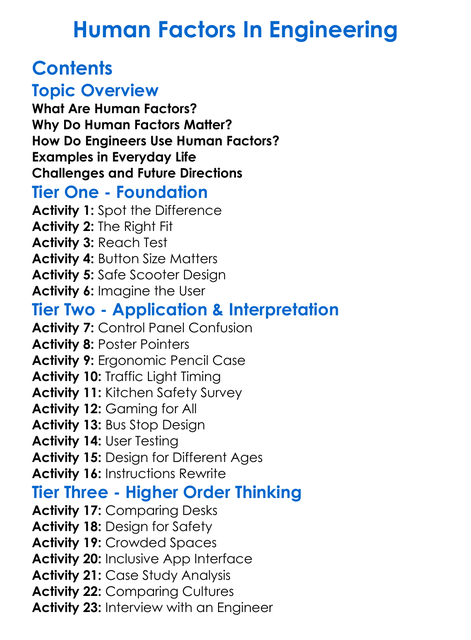 Human Factors In Engineering Worksheet Activity Booklet