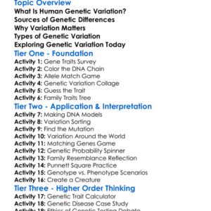 Human Genetic Variation Worksheet Activity Booklet