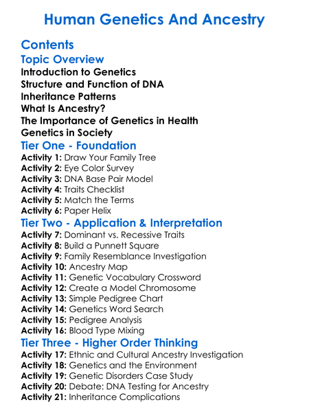 Human Genetics And Ancestry Worksheet Activity Booklet
