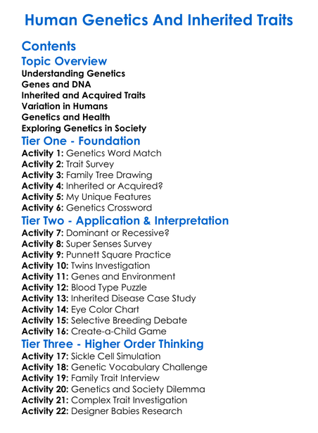Human Genetics And Inherited Traits Worksheet Activity Booklet