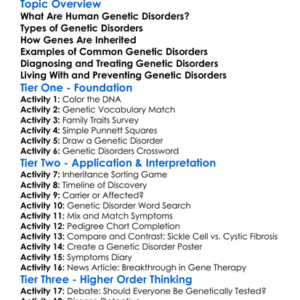Human Genetics Disorders Worksheet Activity Booklet