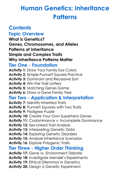 Human Genetics Inheritance Patterns Worksheet Activity Booklet