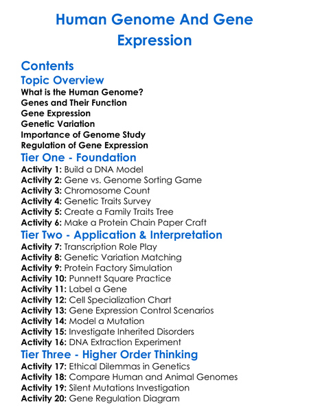 Human Genome And Gene Expression Worksheet Activity Booklet