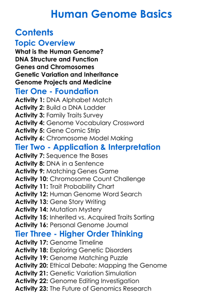Human Genome Basics Worksheet Activity Booklet