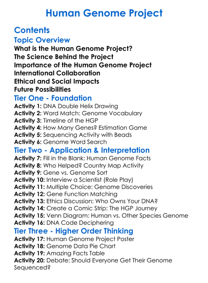 Human Genome Project Worksheet Activity Booklet