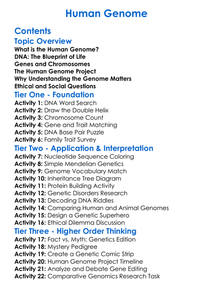 Human Genome Worksheet Activity Booklet