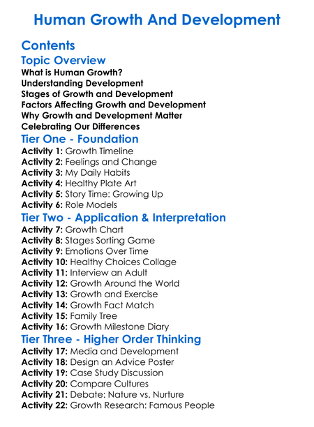 Human Growth And Development Worksheet Activity Booklet