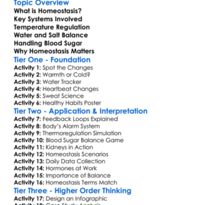 Human Homeostasis Worksheet Activity Booklet