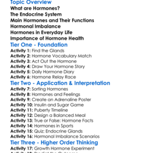 Human Hormones Worksheet Activity Booklet