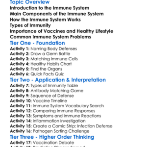 Human Immune System Worksheet Activity Booklet