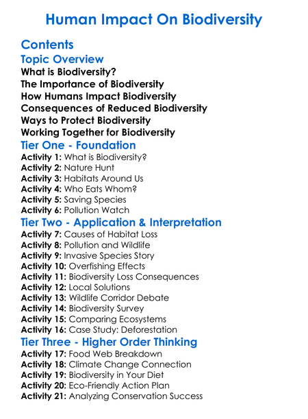 Human Impact On Biodiversity Worksheet Activity Booklet