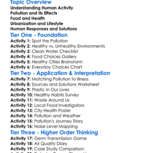 Human Impact On Health Worksheet Activity Booklet