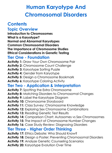 Human Karyotype And Chromosomal Disorders Worksheet Activity Booklet