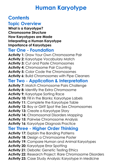 Human Karyotype Worksheet Activity Booklet