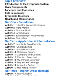 Human Lymphatic System Worksheet Activity Booklet