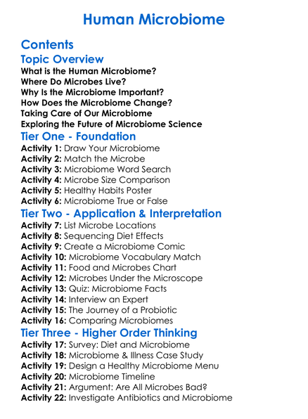Human Microbiome Worksheet Activity Booklet