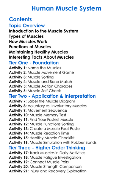 Human Muscle System Worksheet Activity Booklet