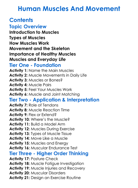 Human Muscles And Movement Worksheet Activity Booklet