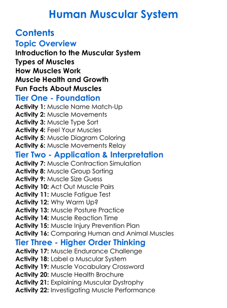 Human Muscular System Worksheet Activity Booklet