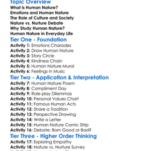 Human Nature Worksheet Activity Booklet