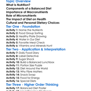 Human Nutrition And Balanced Diet Worksheet Activity Booklet