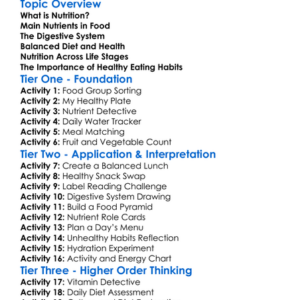 Human Nutrition And Diet Worksheet Activity Booklet
