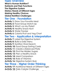 Human Nutrition Worksheet Activity Booklet