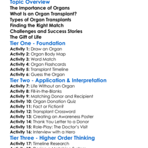 Human Organ Transplants Worksheet Activity Booklet