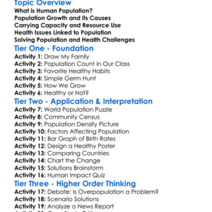 Human Population And Health Issues Worksheet Activity Booklet