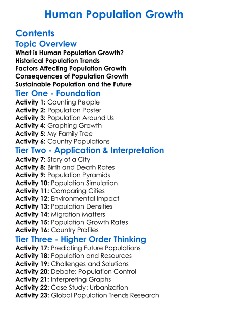 Human Population Growth Worksheet Activity Booklet
