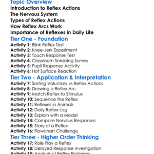 Human Reflex Actions Worksheet Activity Booklet