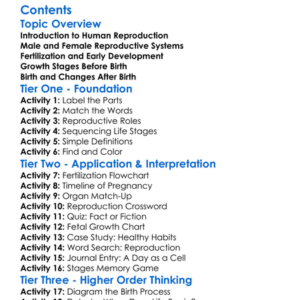 Human Reproduction And Development Worksheet Activity Booklet