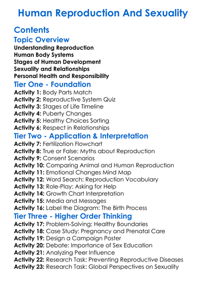 Human Reproduction And Sexuality Worksheet Activity Booklet