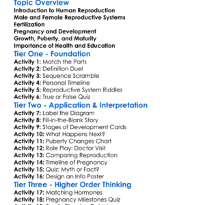 Human Reproduction Worksheet Activity Booklet