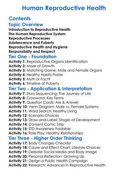 Human Reproductive Health Worksheet Activity Booklet