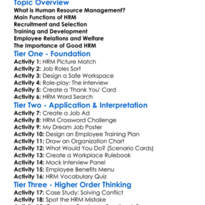 Human Resource Management Worksheet Activity Booklet
