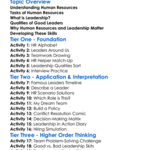 Human Resources And Leadership Worksheet Activity Booklet
