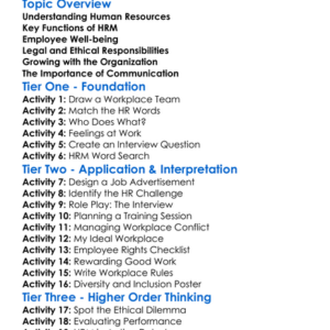 Human Resources Management Worksheet Activity Booklet