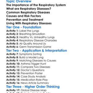 Human Respiratory Diseases Worksheet Activity Booklet