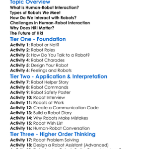 Human-Robot Interaction Worksheet Activity Booklet