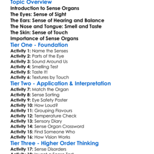 Human Sense Organs Worksheet Activity Booklet