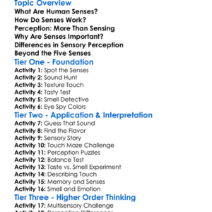Human Senses And Perception Worksheet Activity Booklet