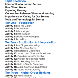 Human Senses Vision And Hearing Worksheet Activity Booklet