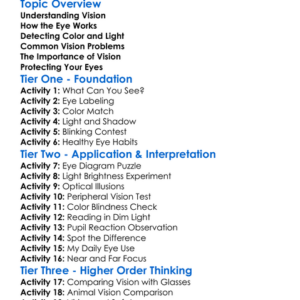 Human Senses Vision Worksheet Activity Booklet